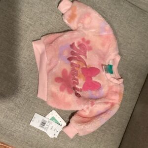 Baby Disney Girls' Pink Plush Crewneck Sweatshirt with Bow Graphic